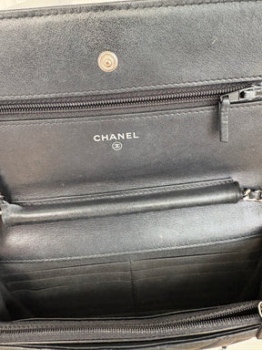 Chanel Quilted Lambskin Tassel Wallet On Chain Black With Silver Hardware