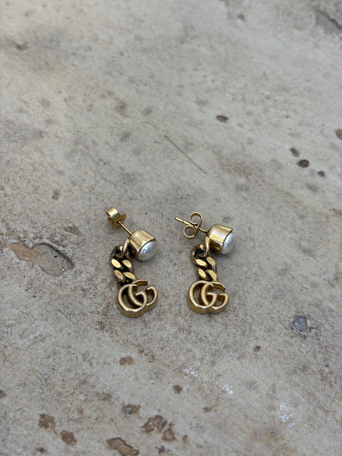 Gucci Faux Pearl Double G Drop Earrings