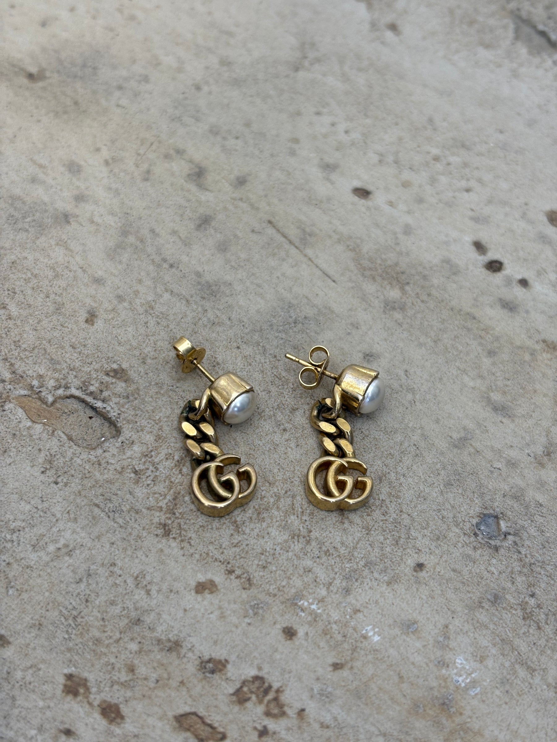Gucci Faux Pearl Double G Drop Earrings