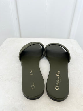 Christian Dior Khaki Embroidered D Way Slides, 39