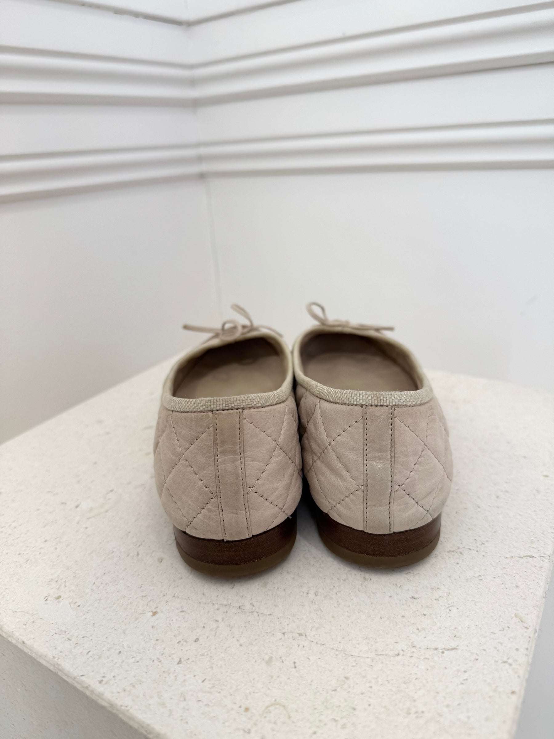 Chanel Beige and Tan Quilted Ballet Flats, 37