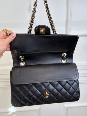 Chanel Black Lambskin Medium Classic Flap with Gold Hardware