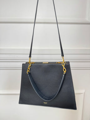 Oroton Black Leather Top Handle Gold Frame Shoulder Bag