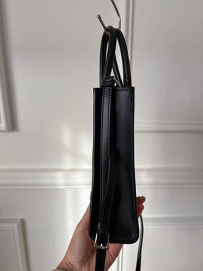 Prada Black Leather Triangle Logo Mini Tote