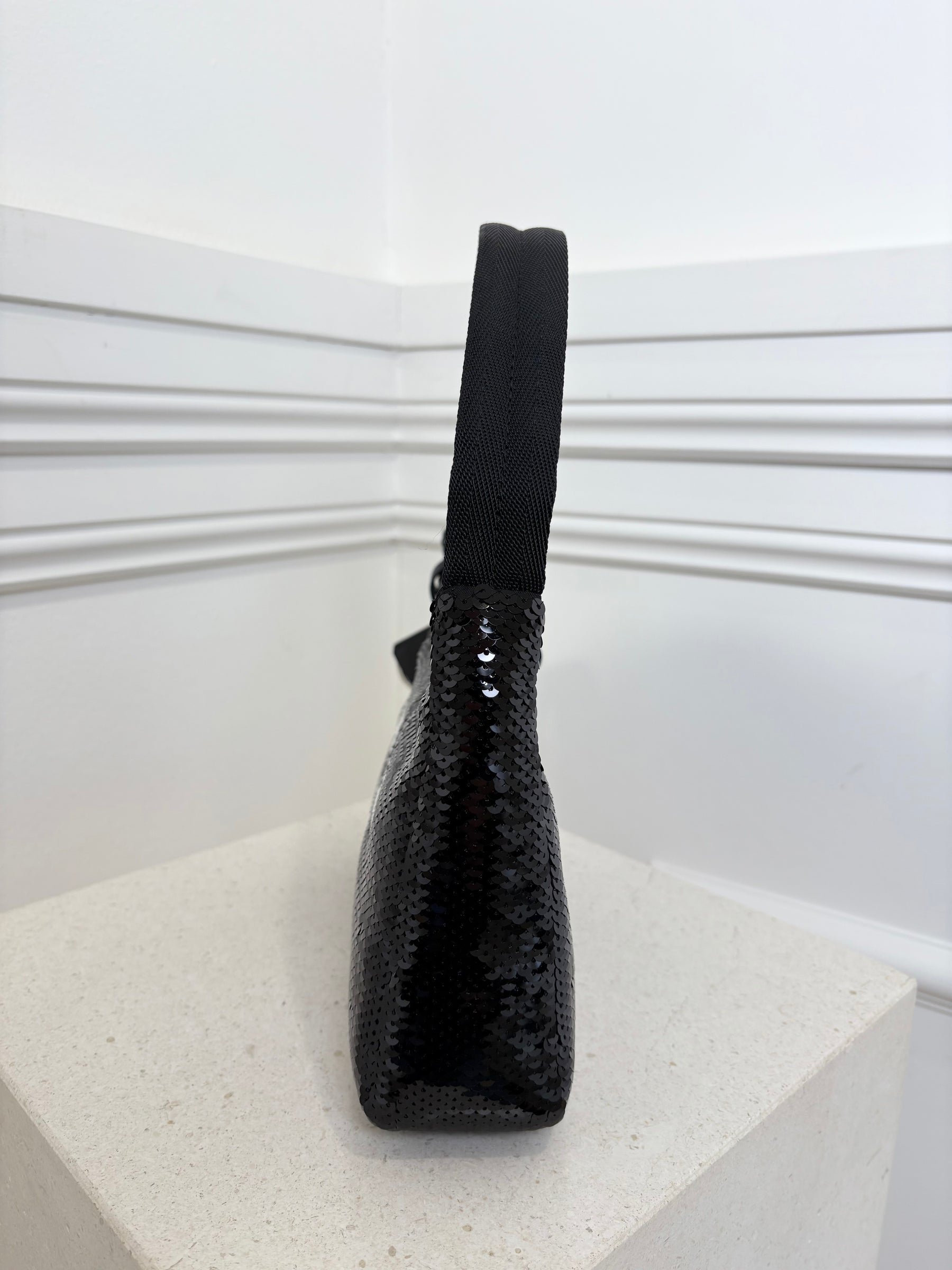 Prada Black Sequin Logo Re-edition Shoulder Bag