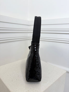 Prada Black Sequin Logo Re-edition Shoulder Bag