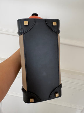 Celine Beige, Black and Red Leather and Suede Luggage Bag