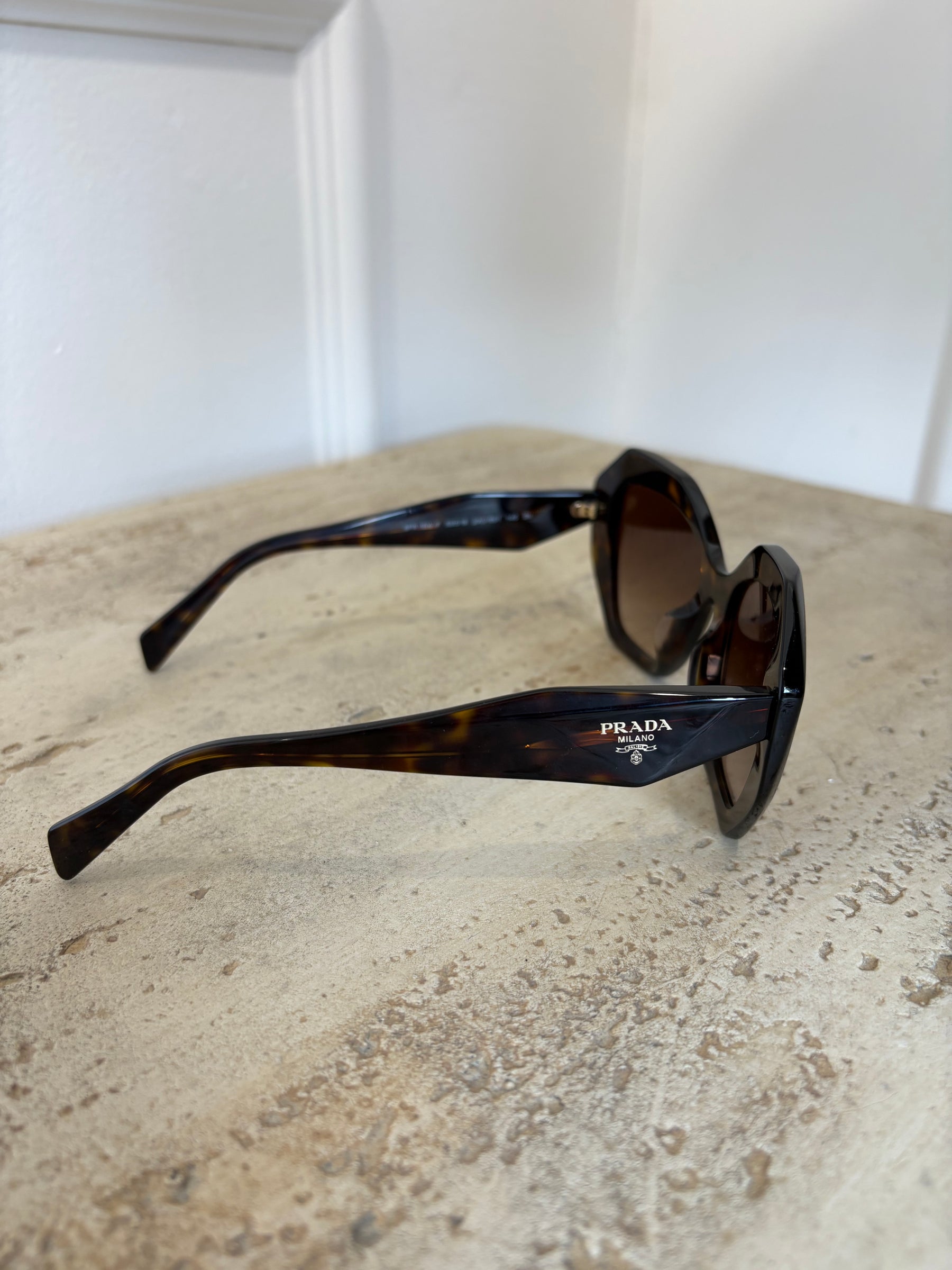 Prada Tortoiseshell Hexagonal Oversized Sunglasses