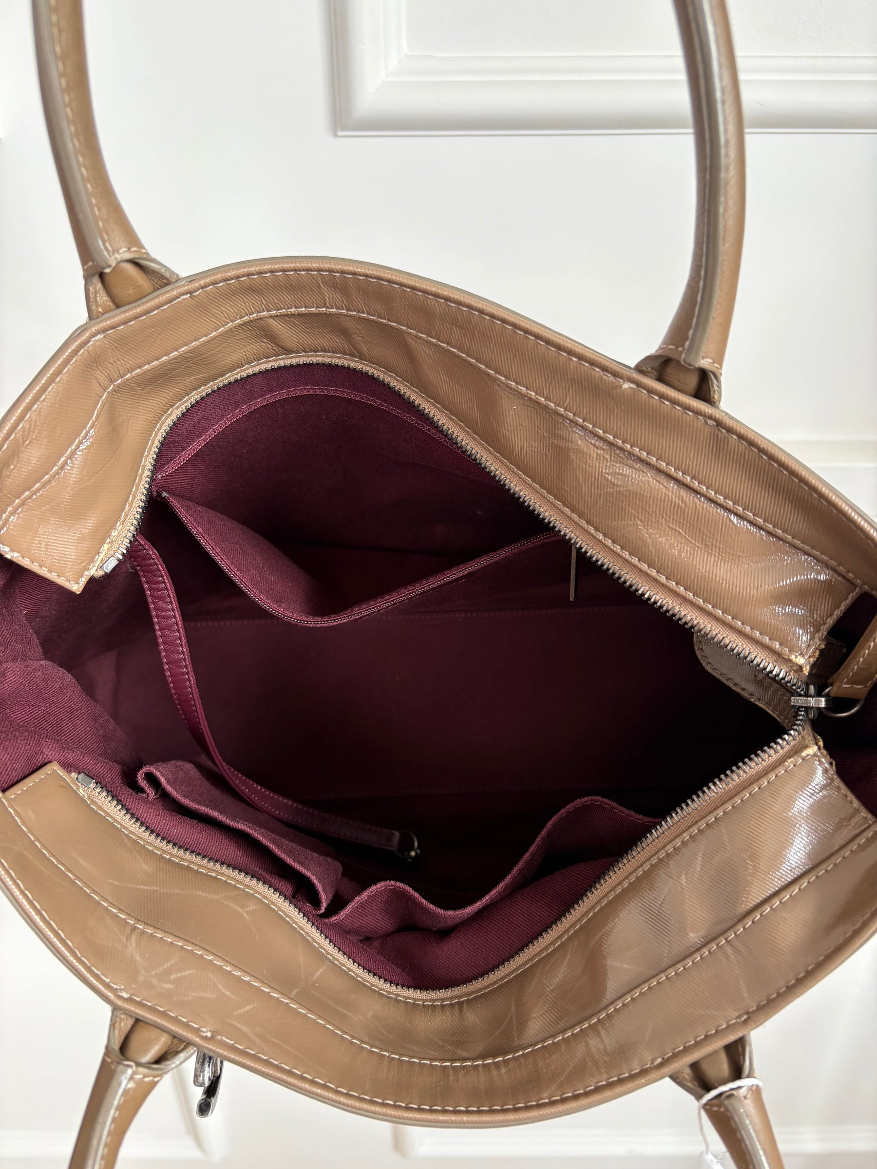 Chanel Taupe Quilted Coated Canvas Shoulder Tote