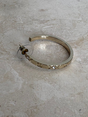 Chanel Gold Tone Crystal Logo Hoop Earrings