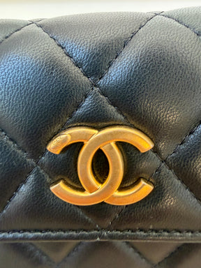 Chanel Black Lambskin Leather Mini Flap With Enamel Detail Chain
