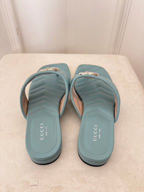 Gucci Marmont Leather Mules Blue, 38.5