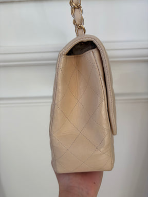 Chanel Beige Lambskin Leather Jumbo Single Flap