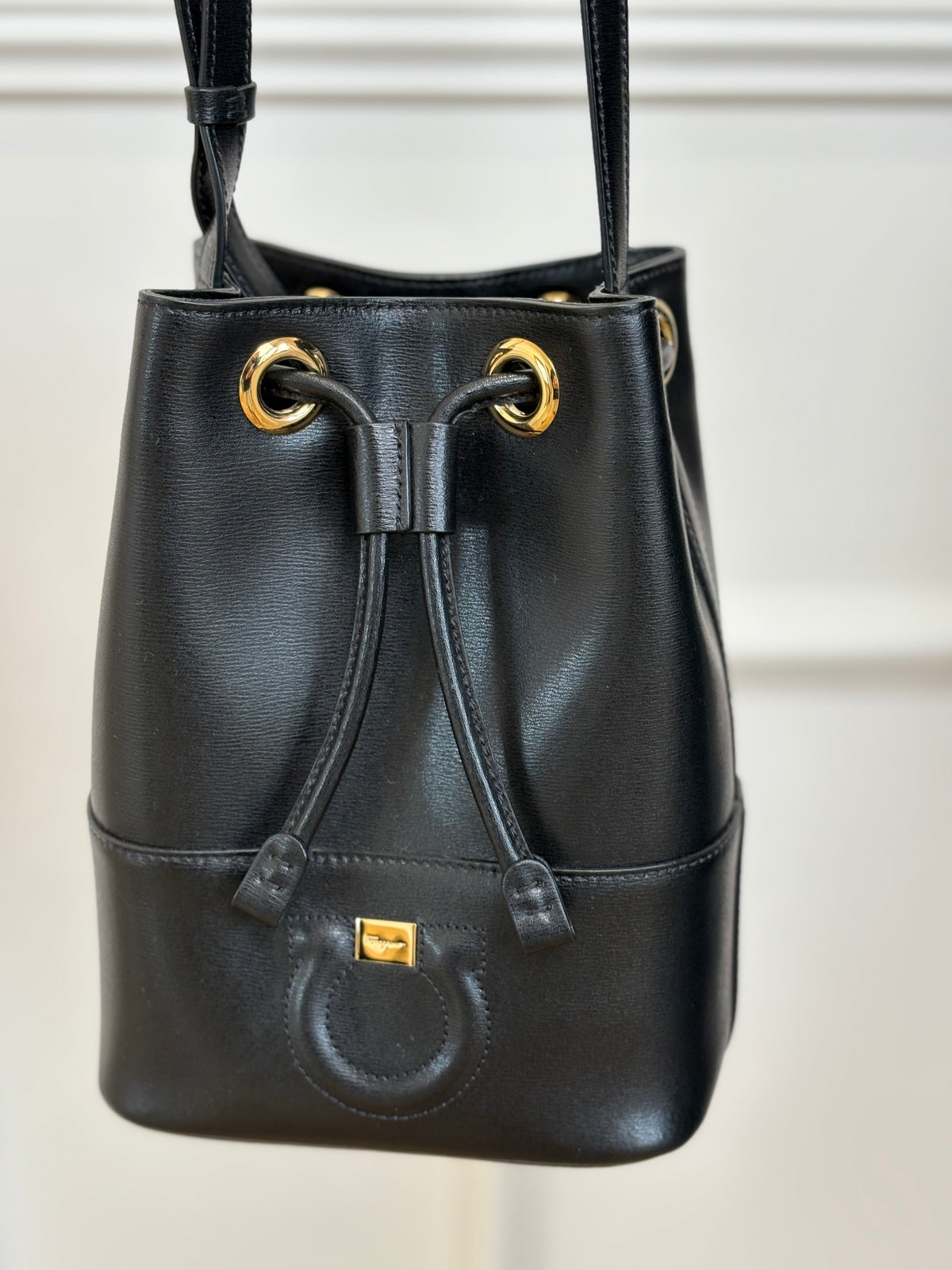 Salvatore Ferragamo Black Leather Bucket Bag