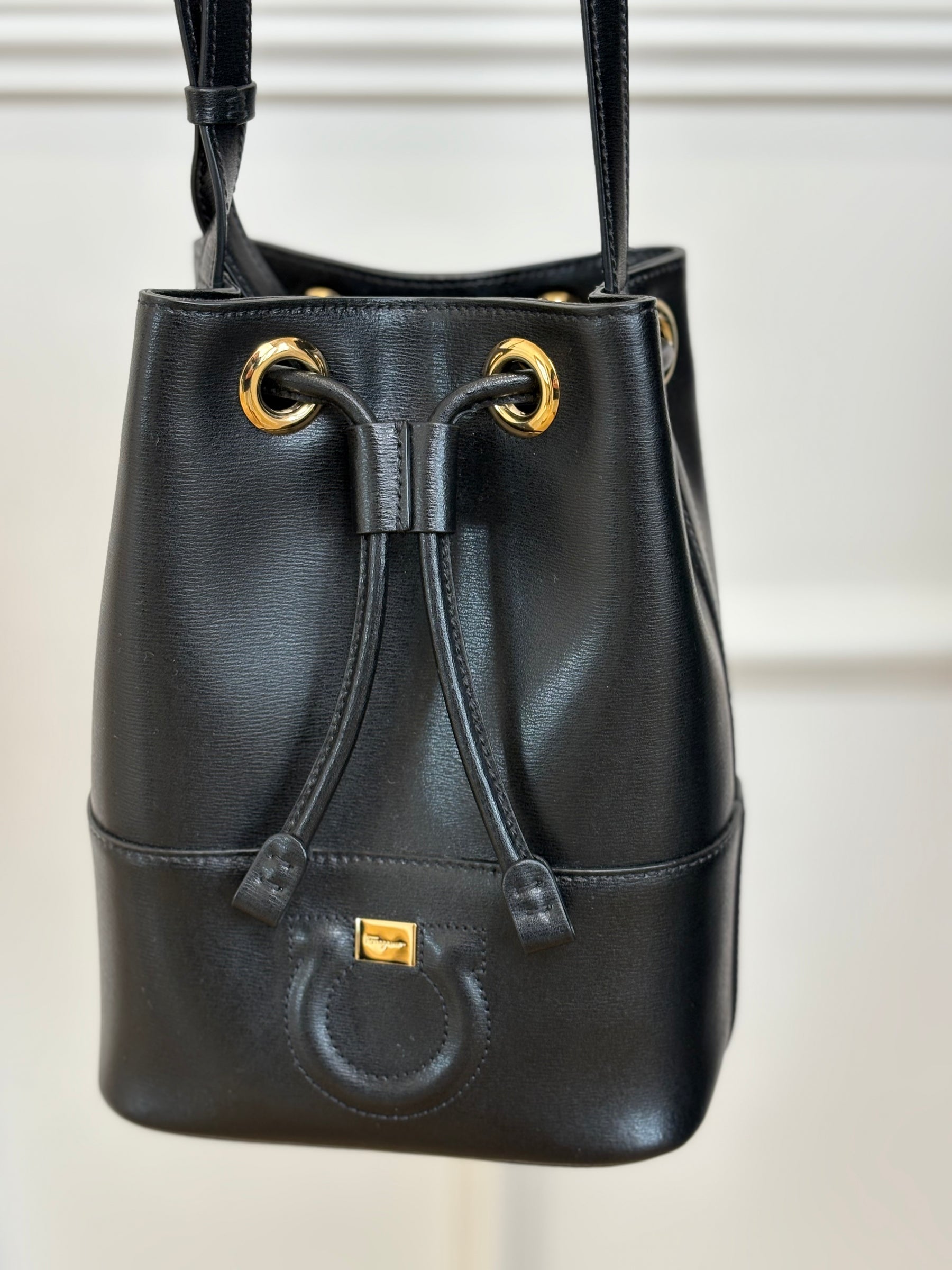 Salvatore Ferragamo Black Leather Bucket Bag