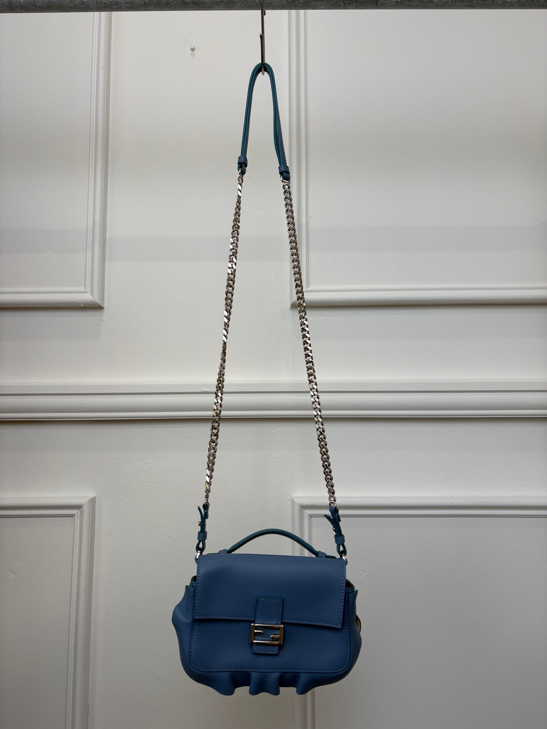 Fendi Blue and Burgundy Leather Double Sided Wave Baguette