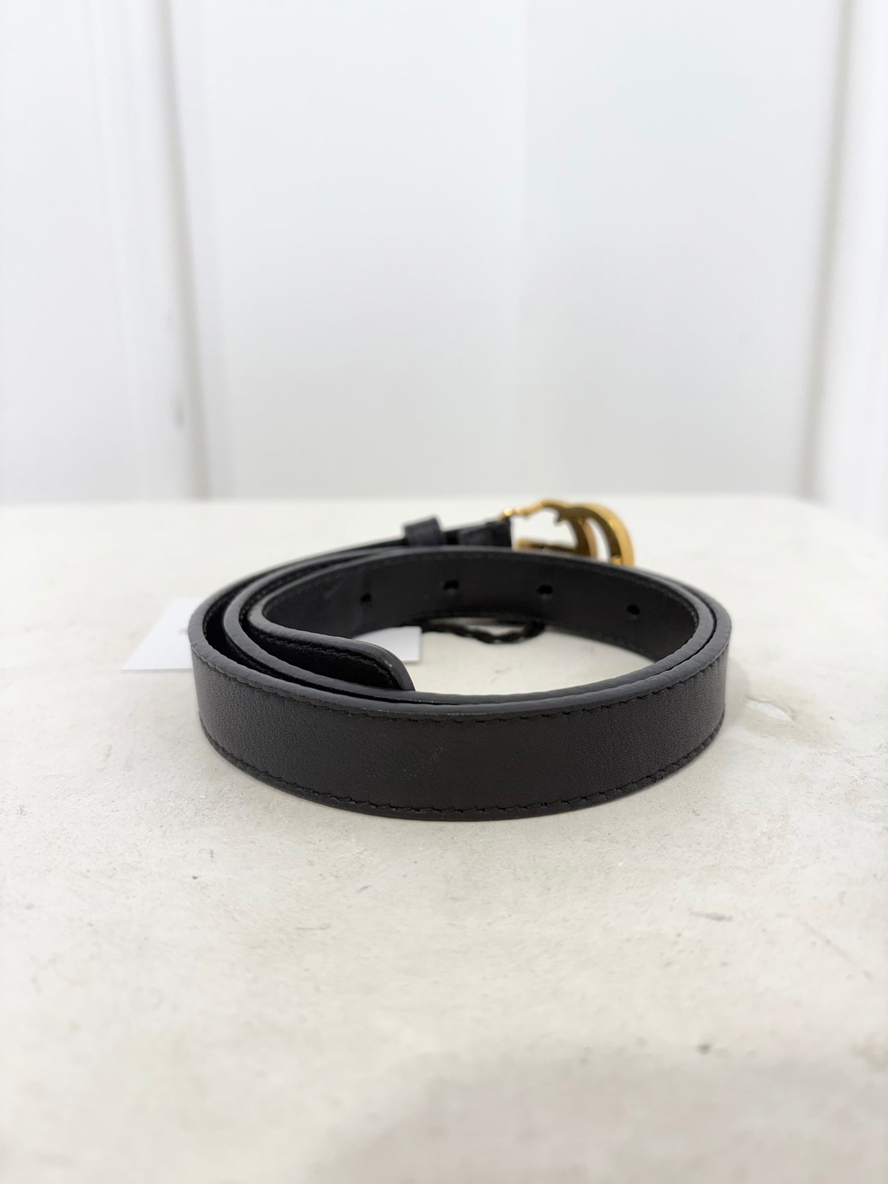 Gucci Black Leather 2cm Marmont Belt, 65