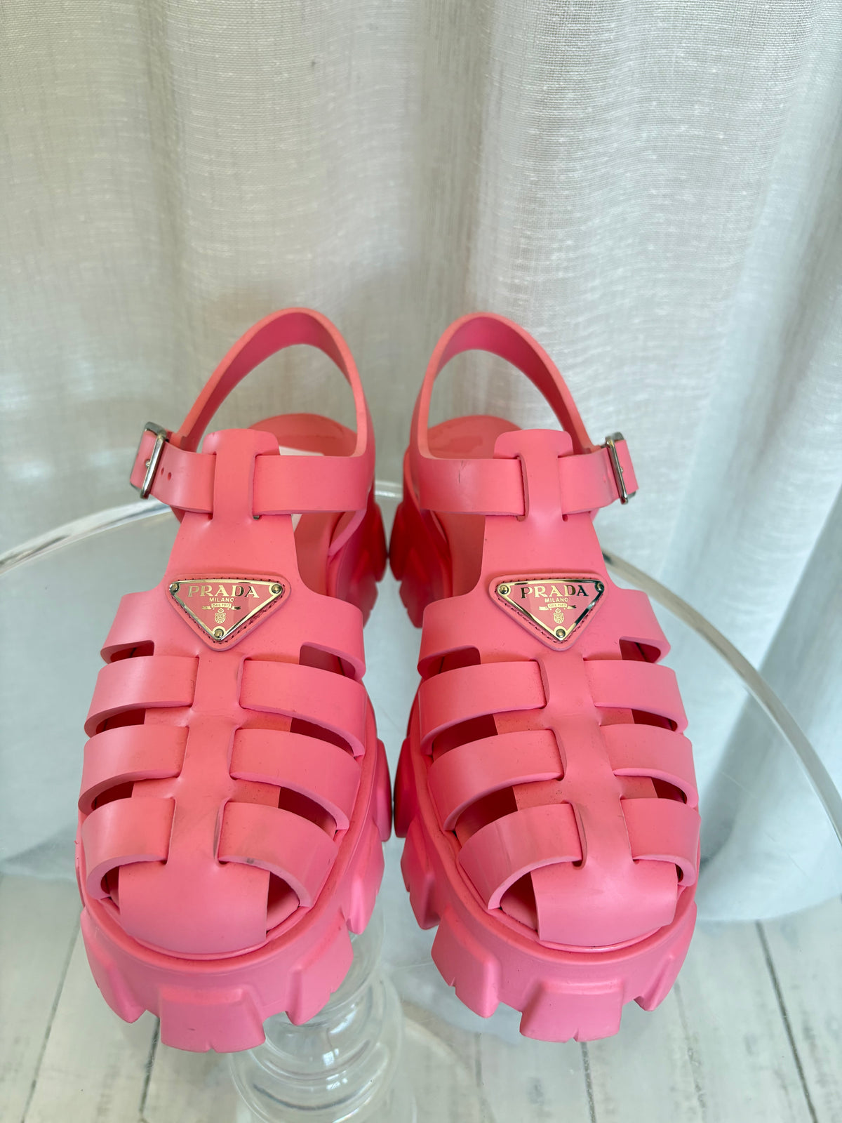 Prada Pink Rubber Platform Gladiator Sandal, 39