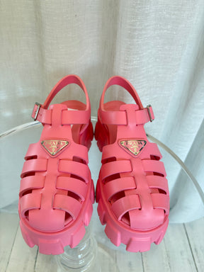 Prada Pink Rubber Platform Gladiator Sandal, 39