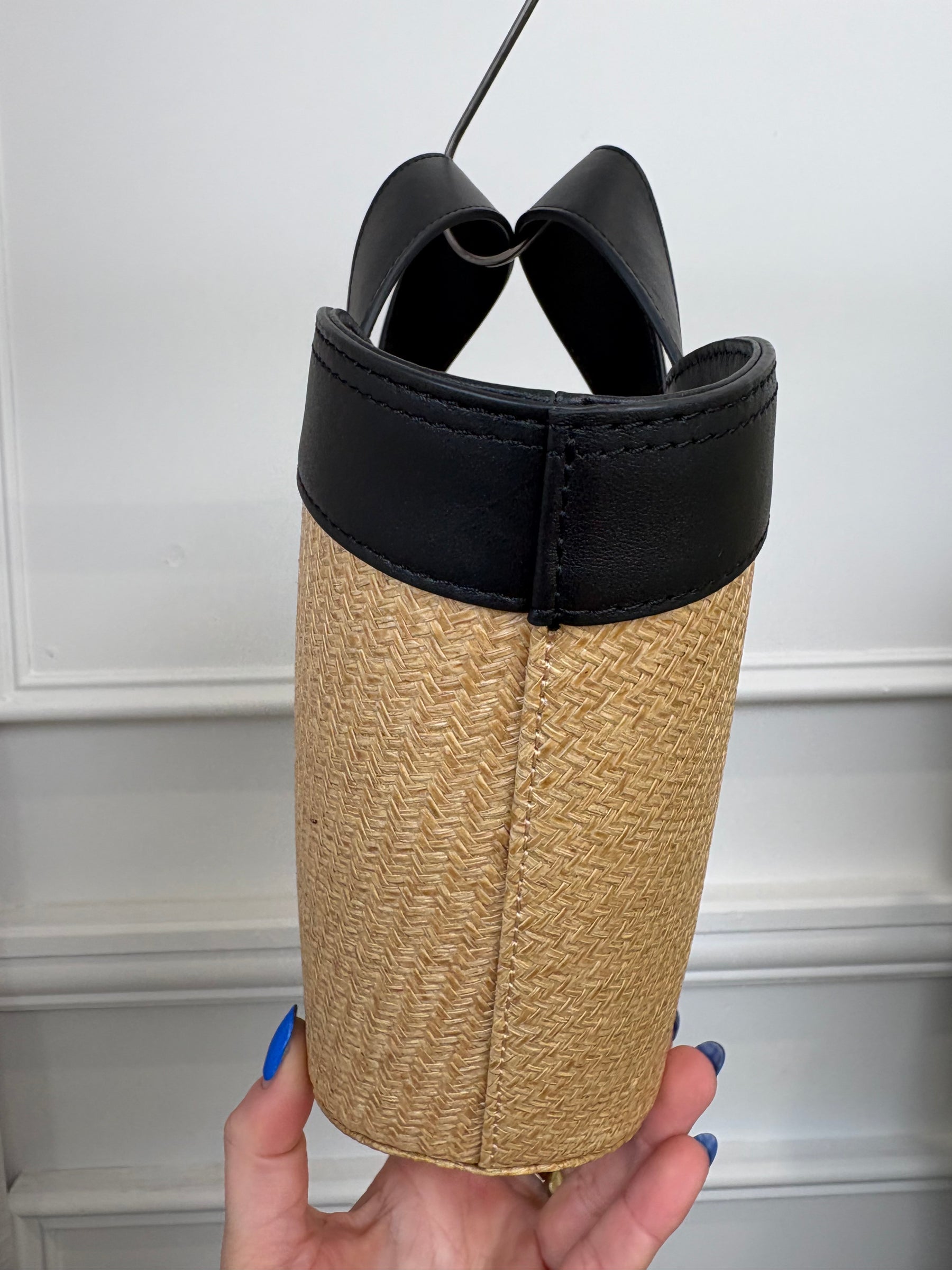 Scanlan Theodore Black Leather and Raffia Mini Trapeze Bag