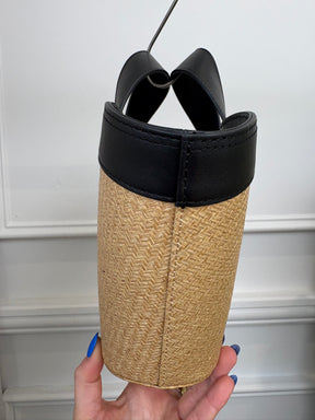 Scanlan Theodore Black Leather and Raffia Mini Trapeze Bag