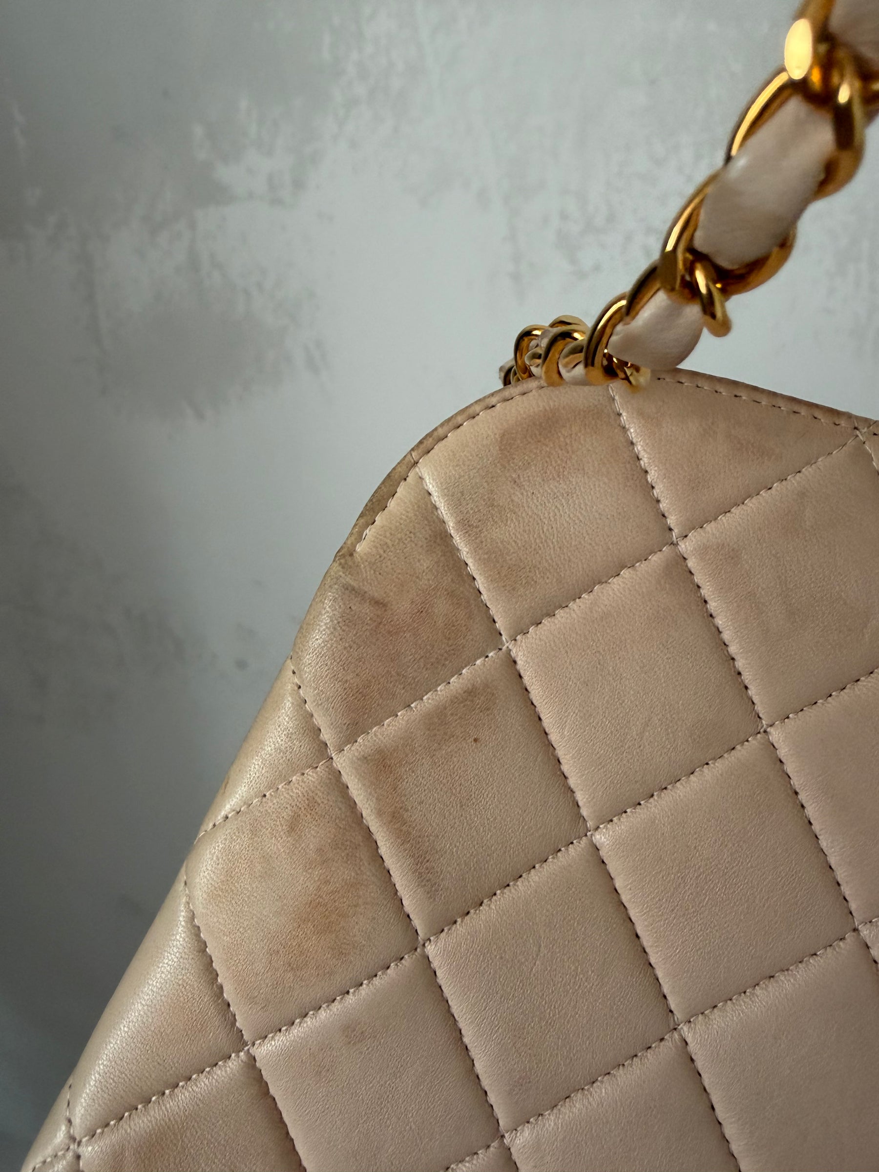 Chanel Beige Lambskin Leather Kisslock Dome Shoulder Bag