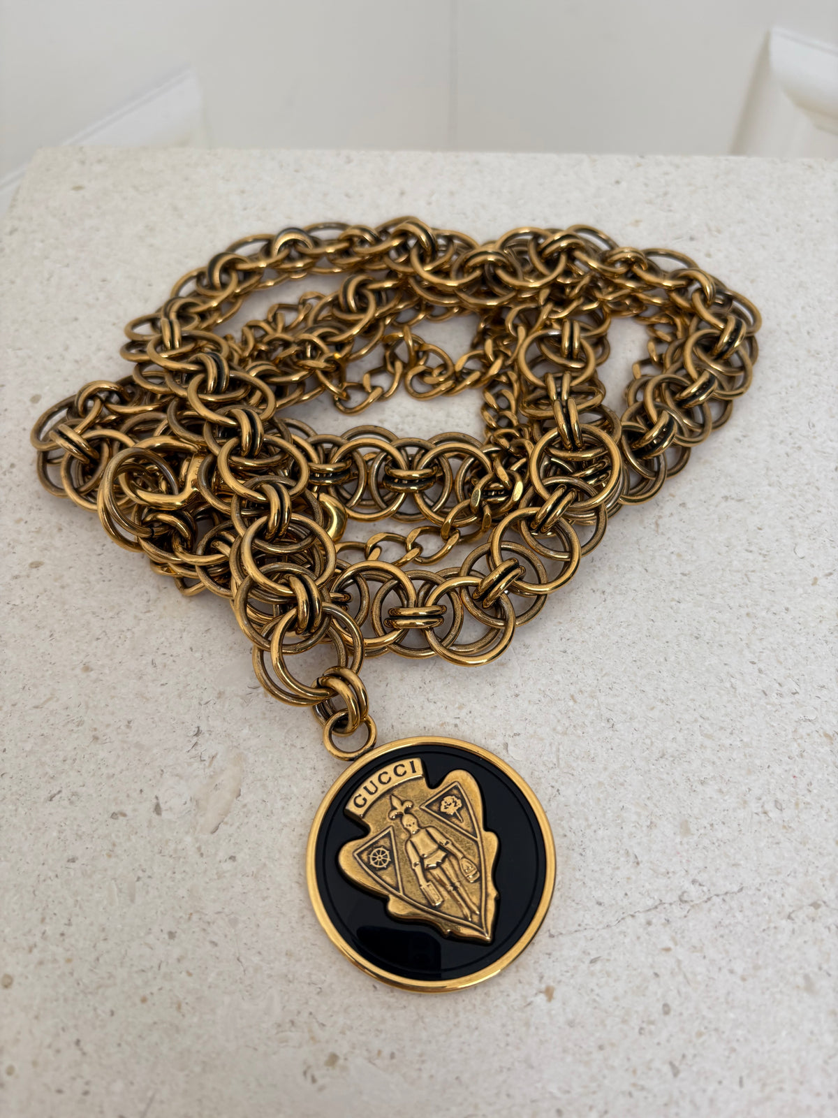 Gucci Gold Tone Logo Chain Belt