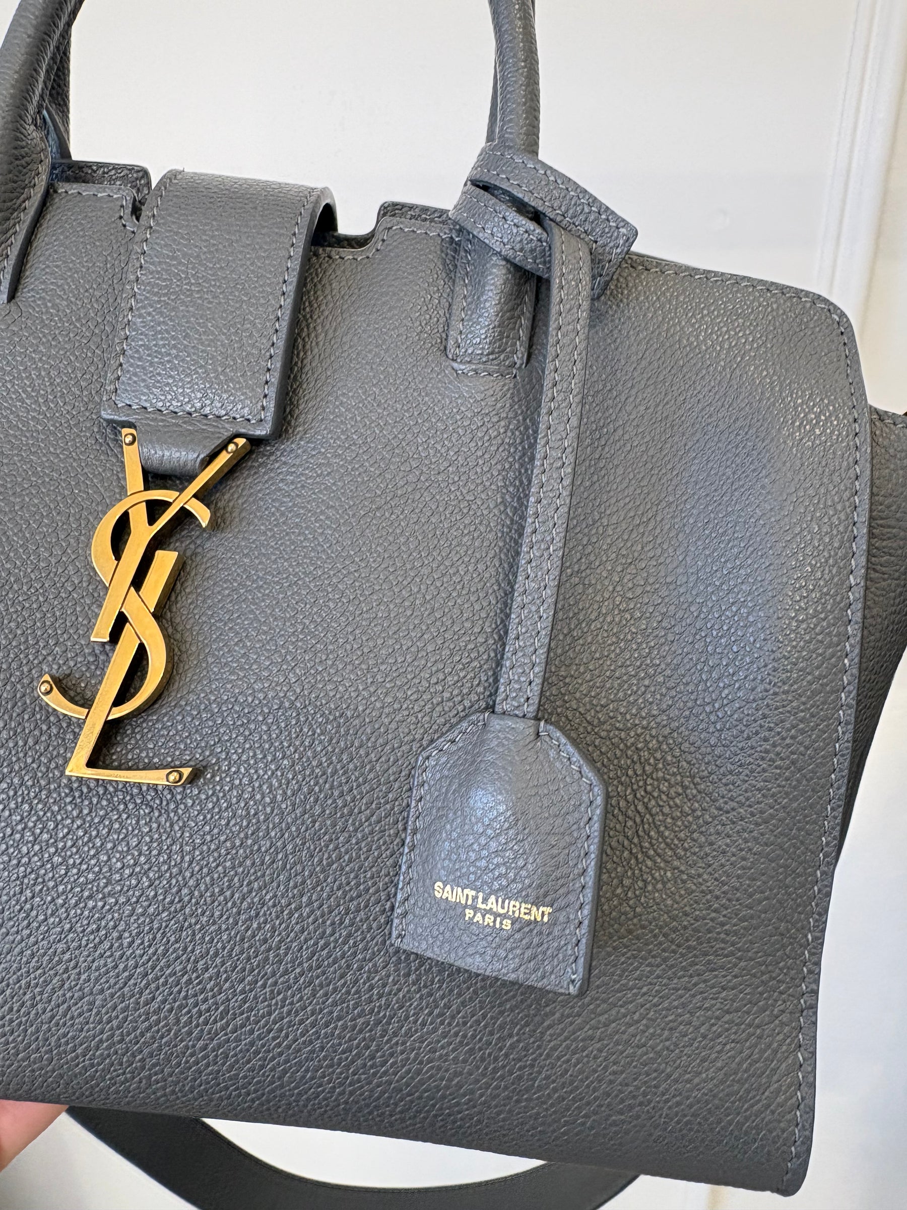Saint Laurent Charcoal Leather Downtown Cabas Top Handle Crossbody