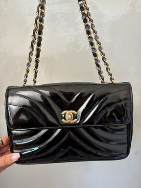 Chanel Black Patent Quilted Leather Flap bag