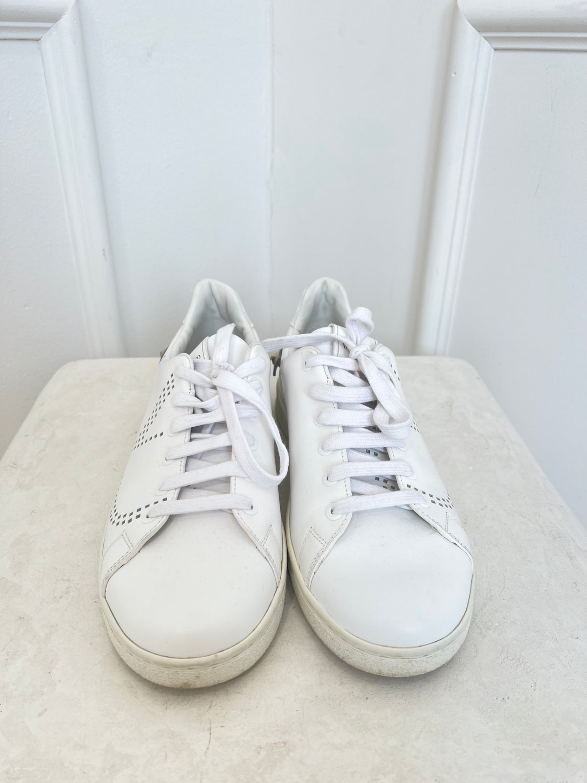 Valentino Garavani White Perforated Leather Sneakers, 40.5