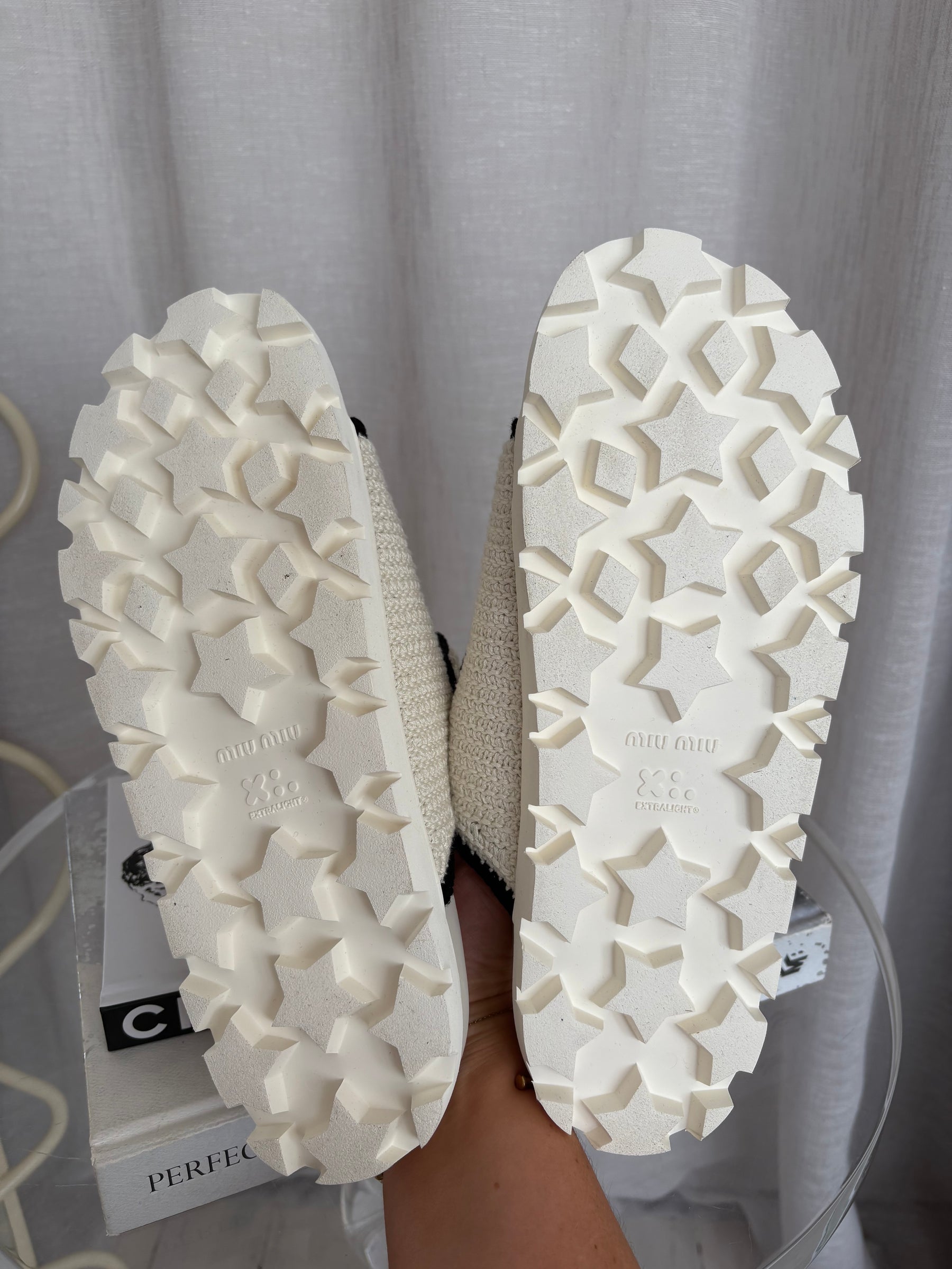 Miu Miu White and Black Knit Logo Slides, 41