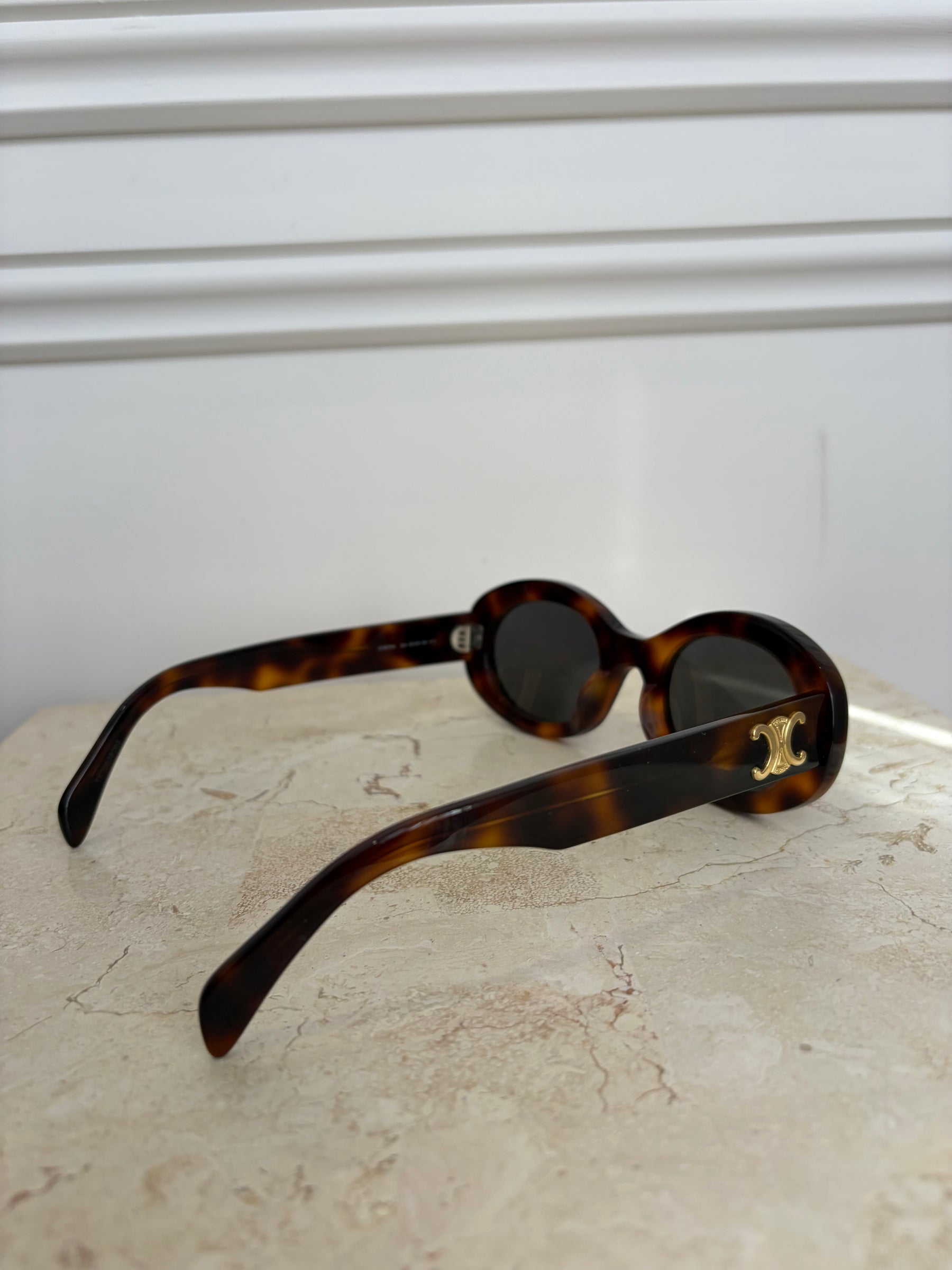 Celine Tortoiseshell Oval Triomphe Sunglasses