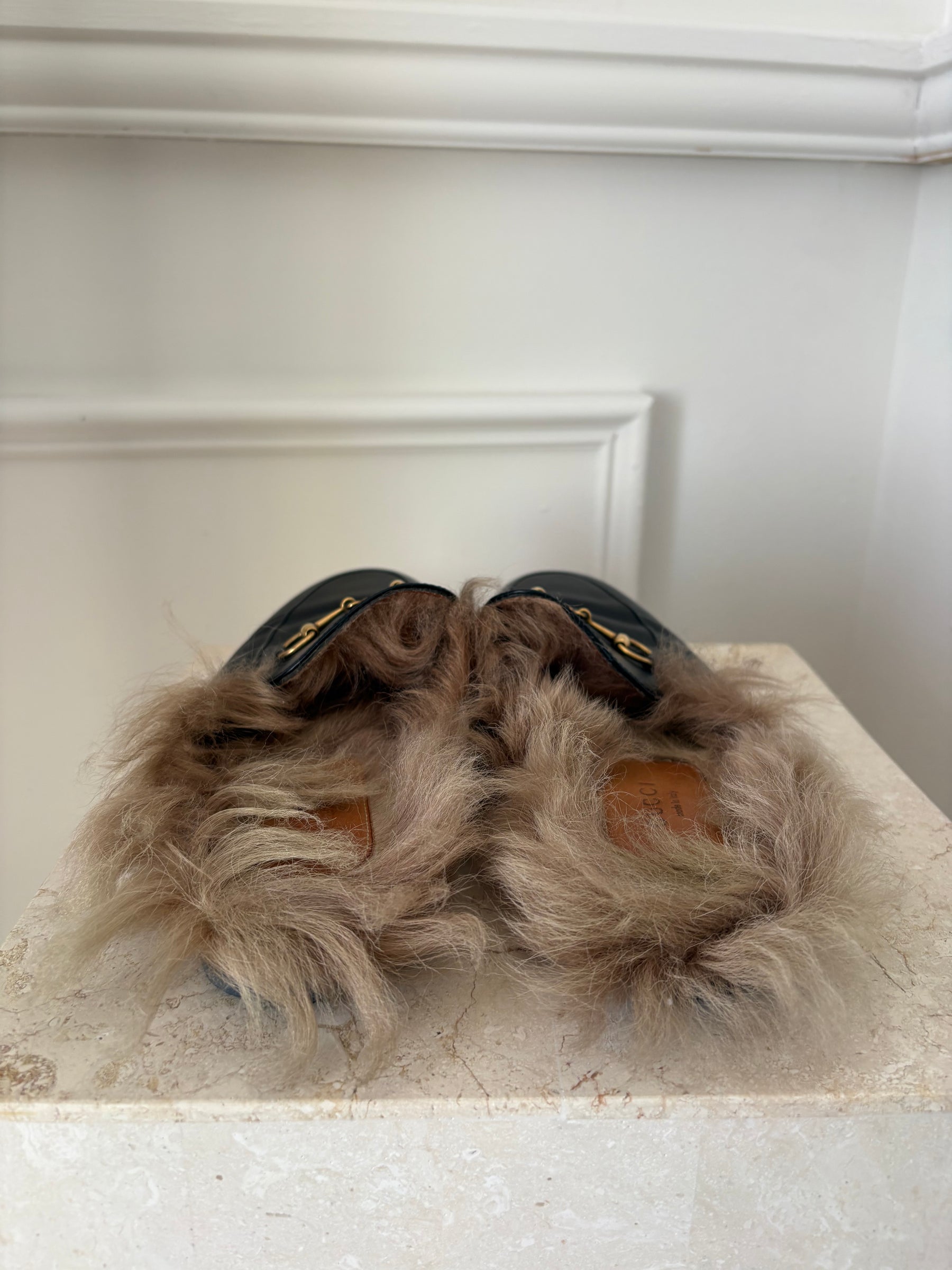 Gucci Princeton Horesbit Fur Slides, 40