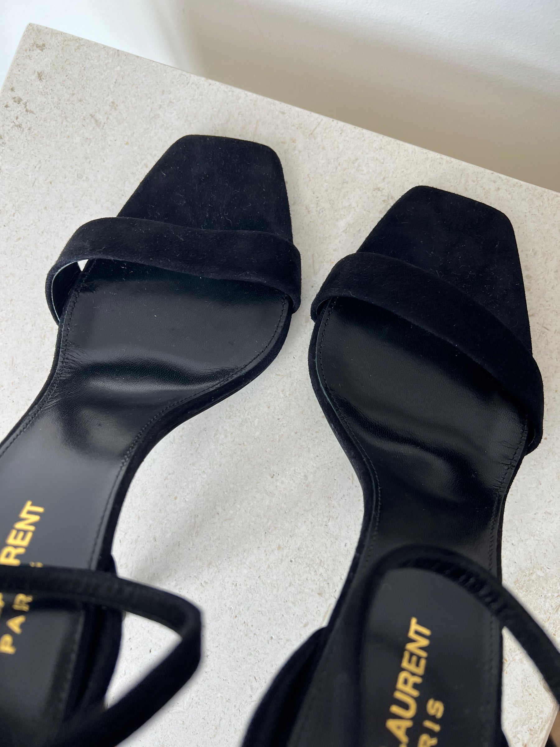 Saint Laurent Black Suede Ankle Strap Heels, 39