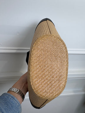 Scanlan Theodore Black Leather and Raffia Mini Trapeze Bag