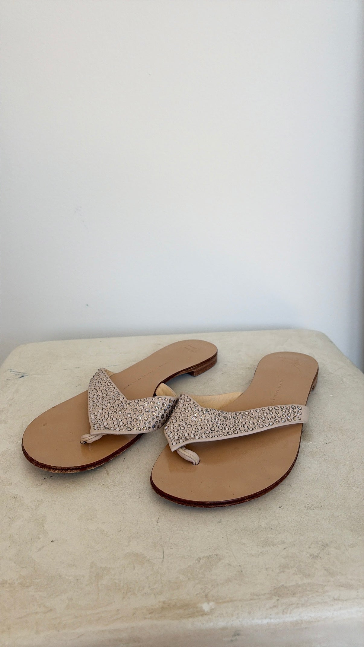 Giuseppe Zanotti Beige Crystal Thong, 40