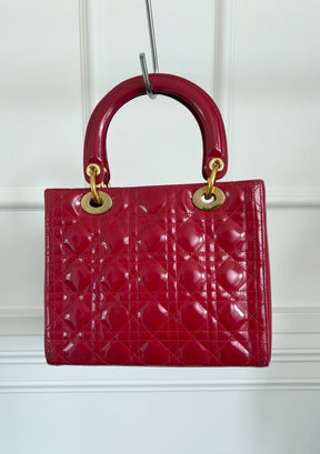 Dior Red Patent Leather Medium Lady Dior Bag