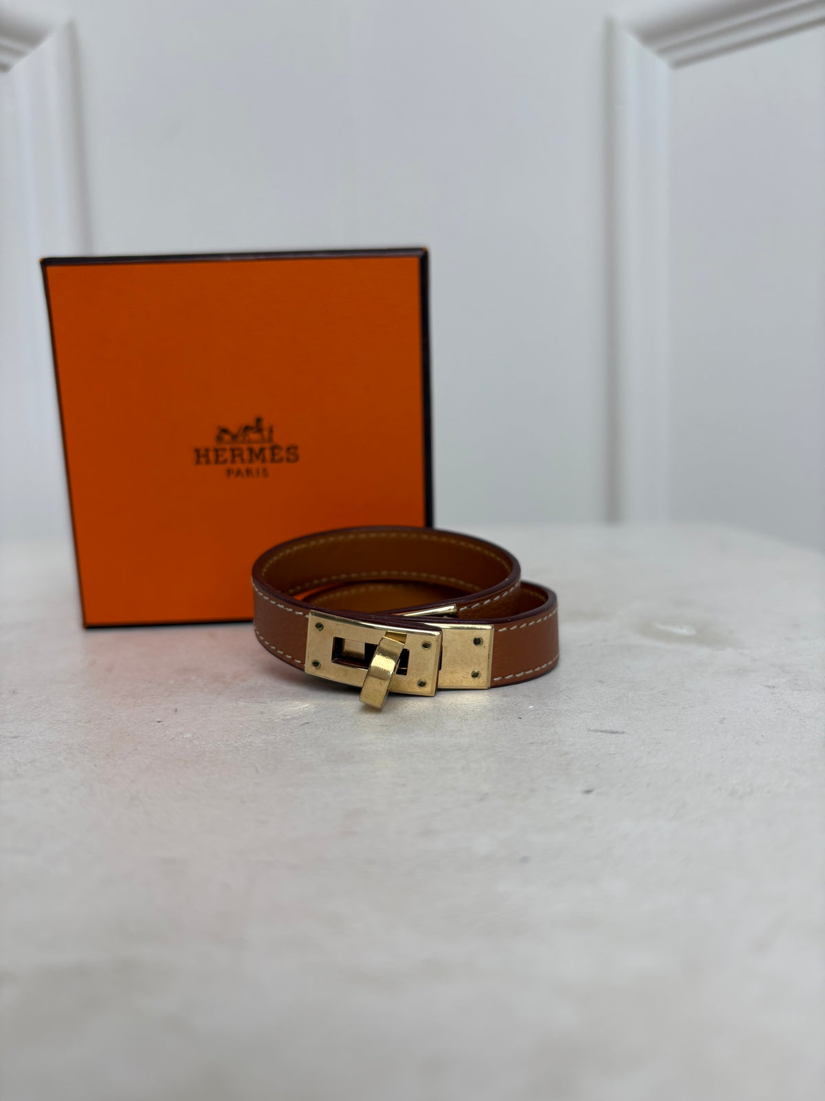 Hermès Gold Leather Kelly Double Tour Bracelet