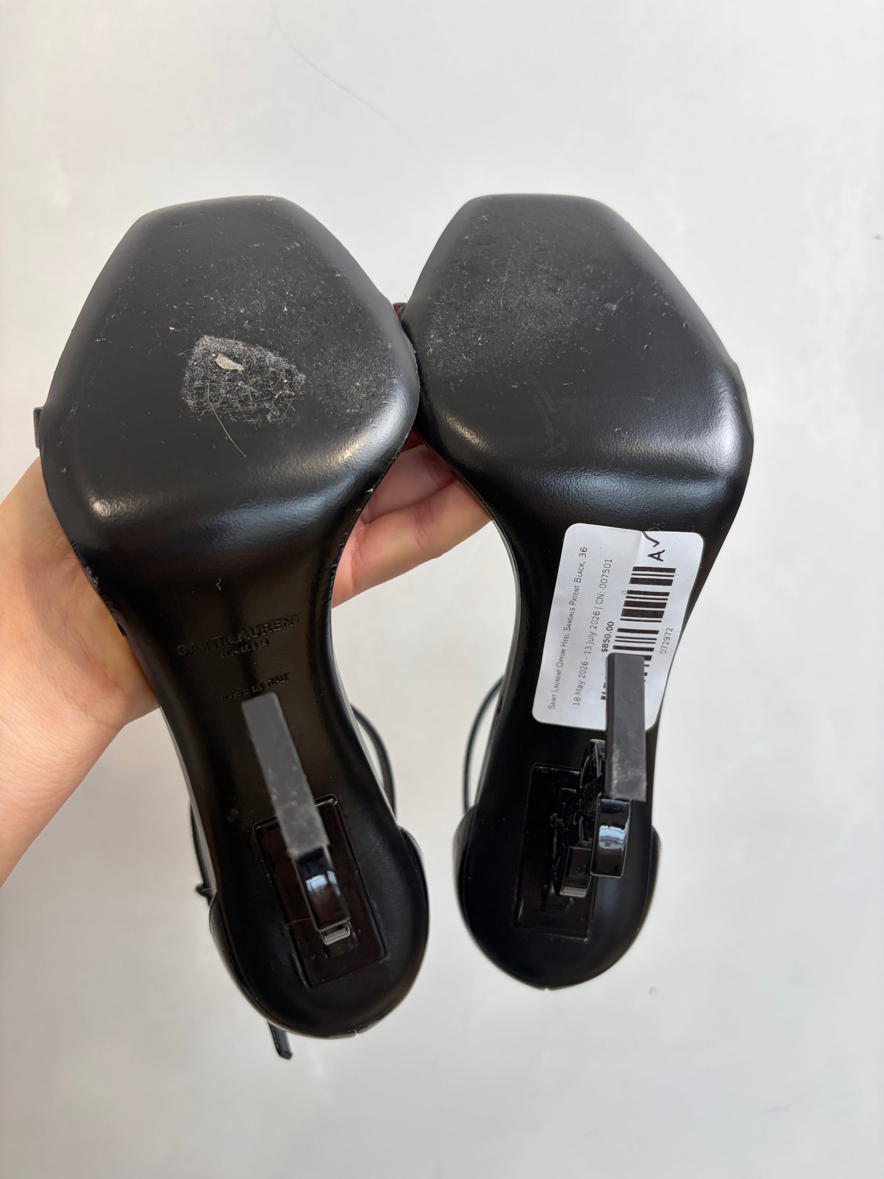 Saint Laurent Opyum Heel Sandals Patent Black, 36