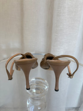 Acne Studios Beige Leather Ruched Pointed Slingback, 39