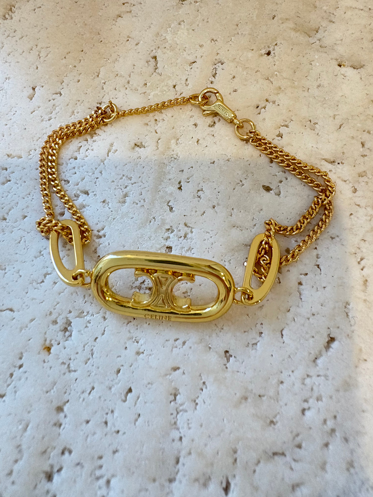 Celine Gold Tone Fine Chain Triomphe Bracelet