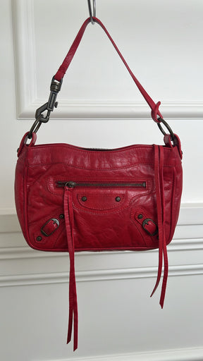 Balenciaga Hip Leather Handbag Red