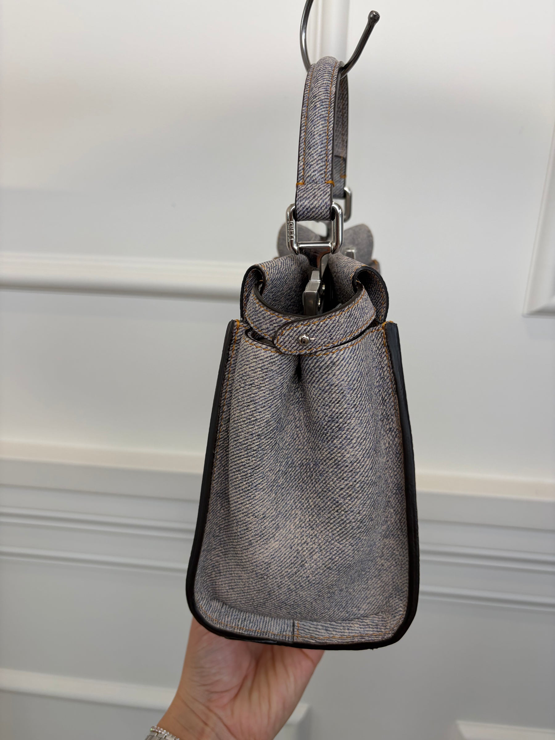 Fendi Blue Denim Effect Leather Mini Peekaboo