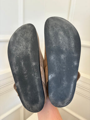 a.emery Taupe Suede Clogs, 37