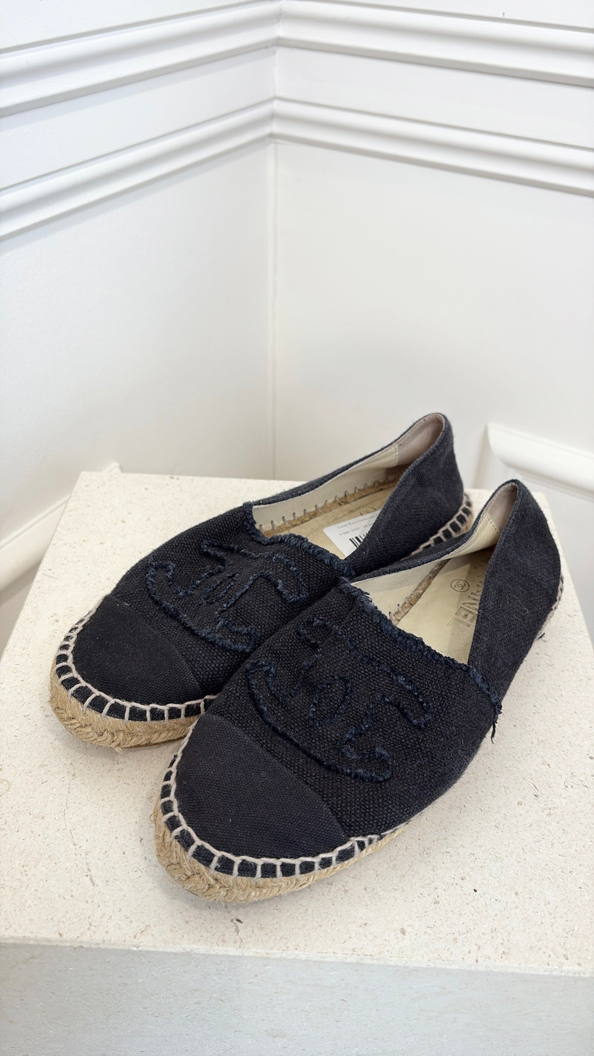 Chanel Black Canvas Logo Espadrilles, 38
