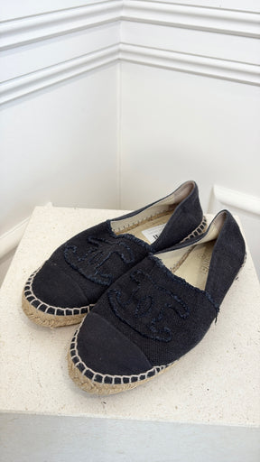 Chanel Black Canvas Logo Espadrilles, 38