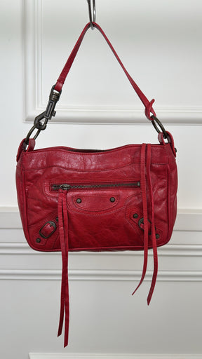 Balenciaga Hip Leather Handbag Red