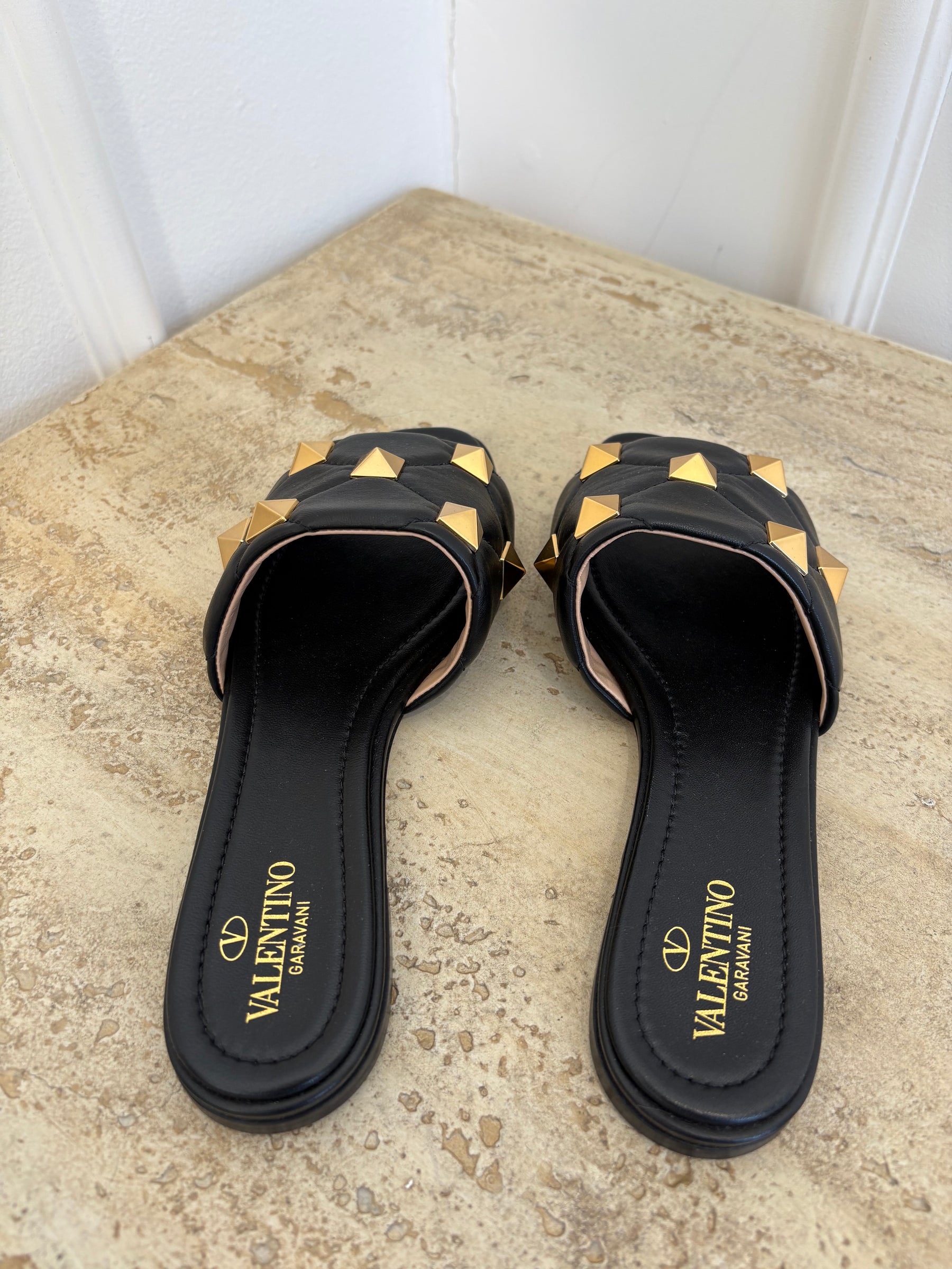 Valentino Garavani Black Roman Stud Mules, 38.5