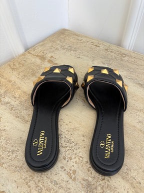 Valentino Garavani Black Roman Stud Mules, 38.5