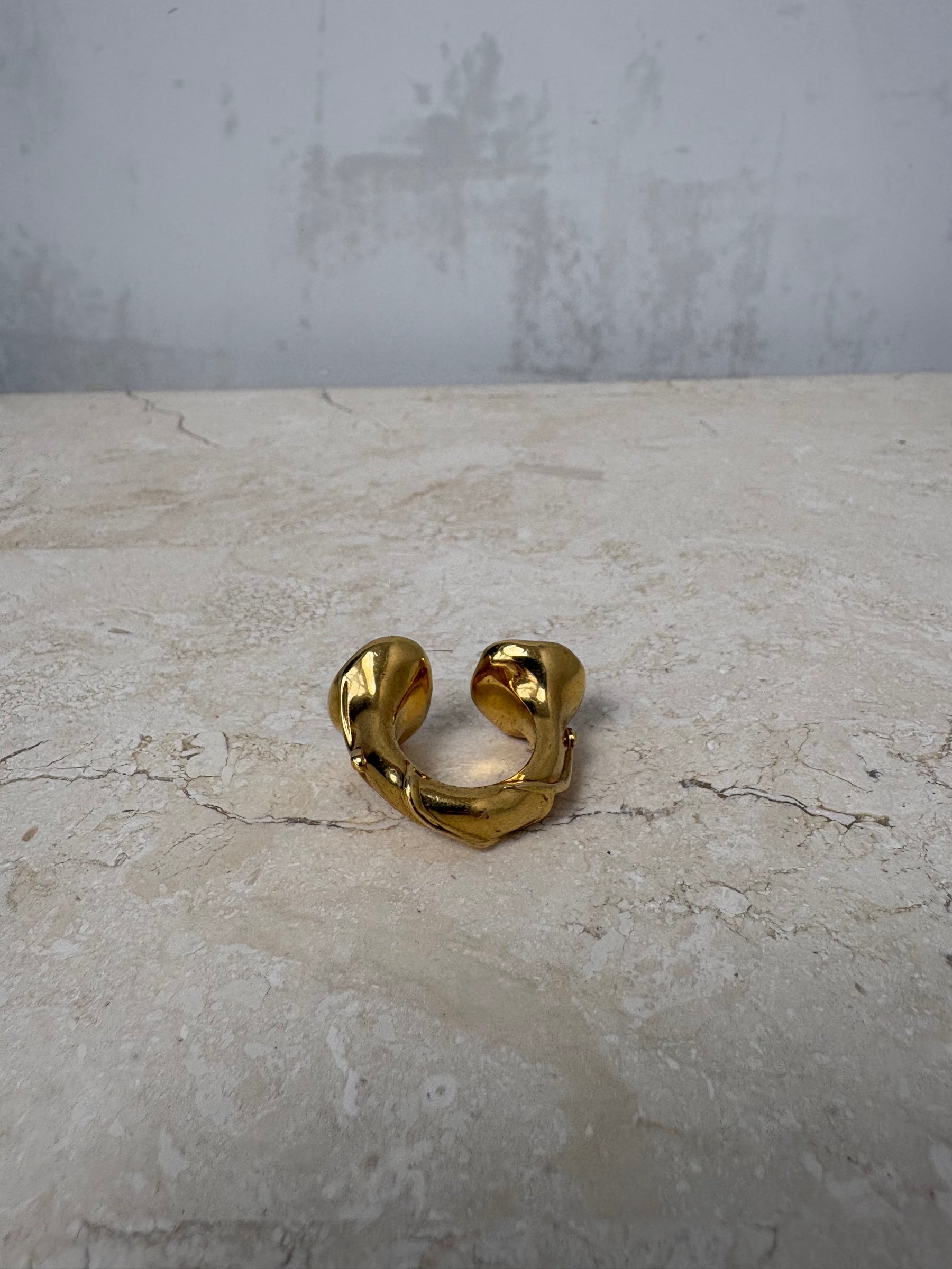 Loewe Gold Tone Marbled Stone Ring, S